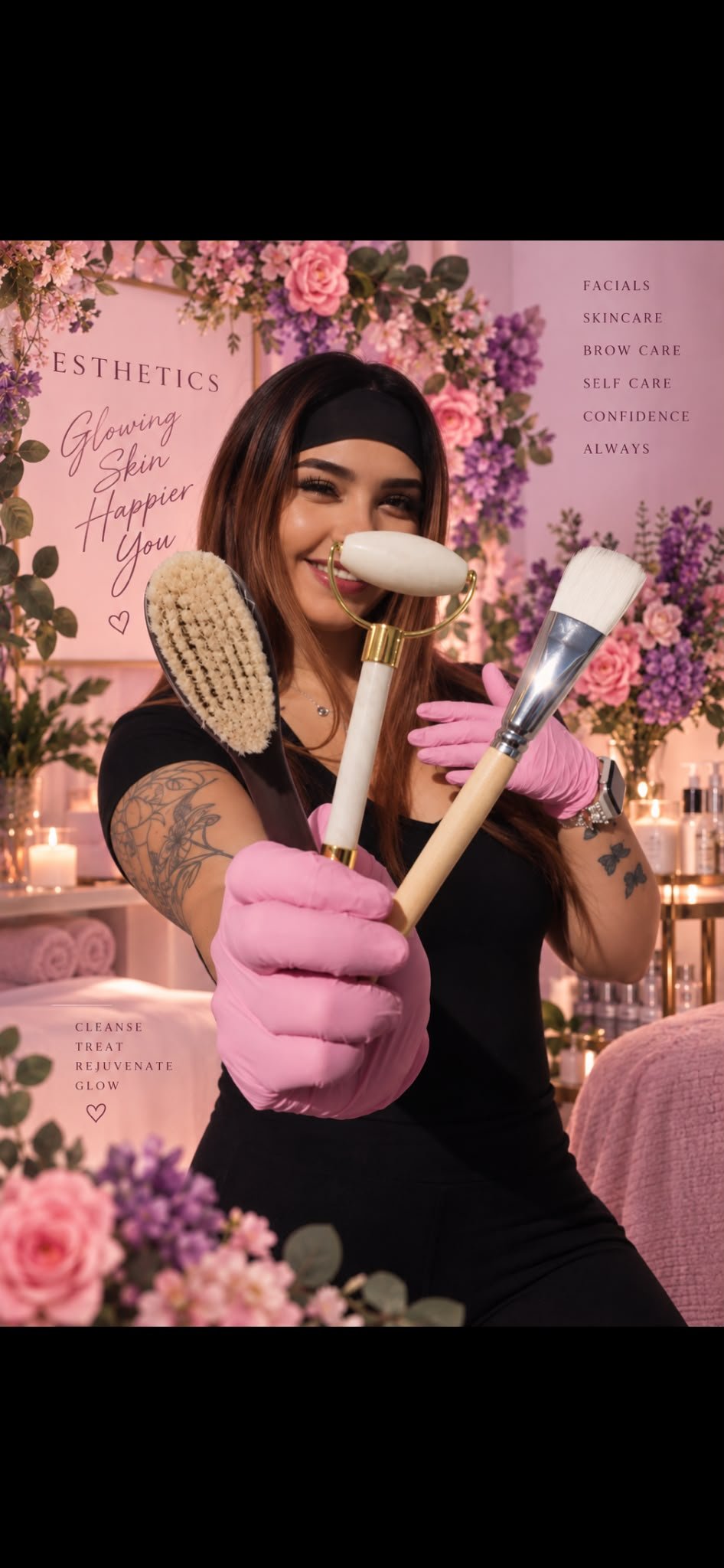 Esthetician holding facial treatment tools