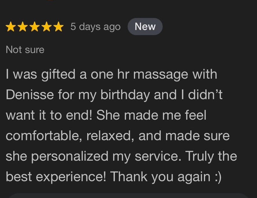 Anonymized client massage review