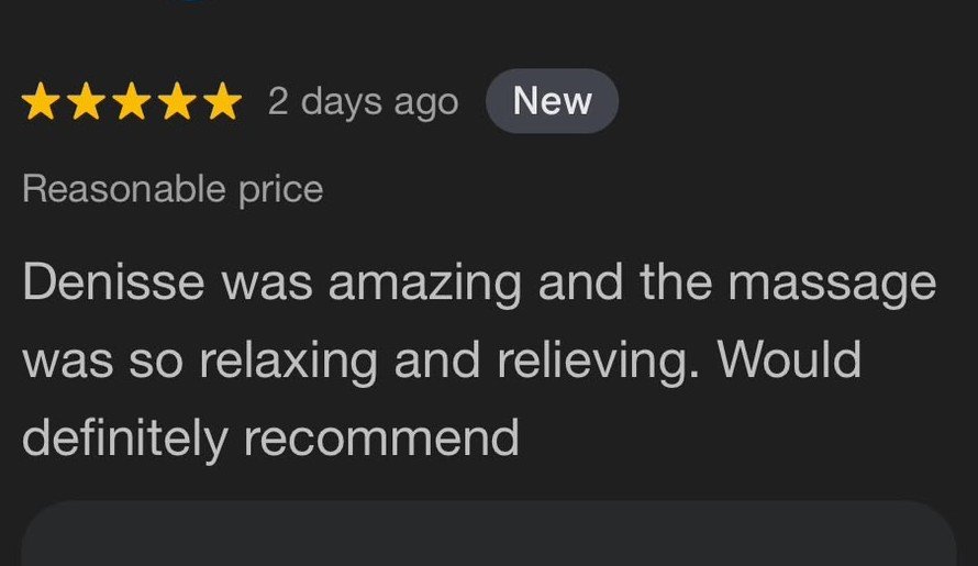Anonymized client massage review