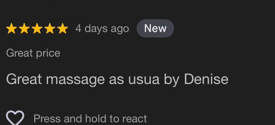 Anonymized client massage review